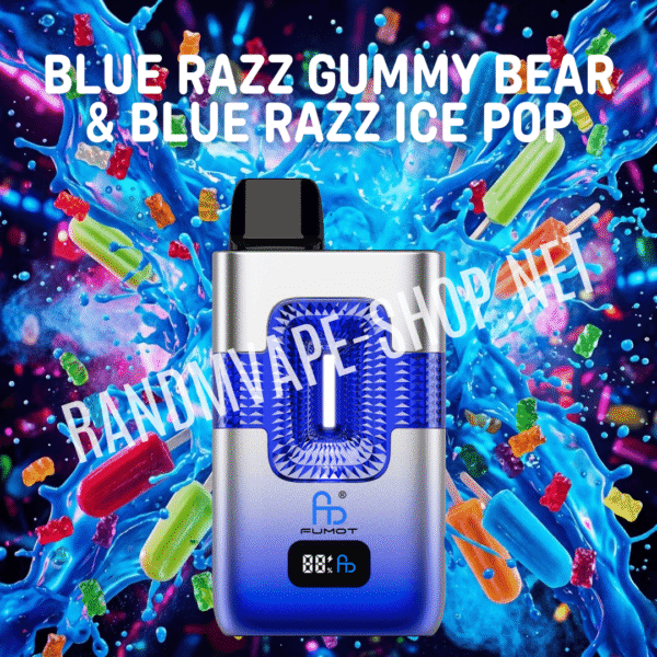 Fumot RandM Eco 2in1 50000 Randmvape shop fumot randm 2in1 eco blue razz gummy bear blue razz ice pop